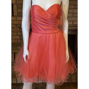 Morilee Coral Satin & Tulle Damas Short Party Dress NWT Size 12